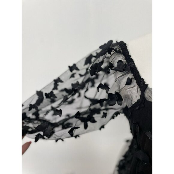 Thirty Thirty LA Black 3D Butterfly Puff Sleeve Babydoll Dress Women Large Sheer - Picture 8 of 14